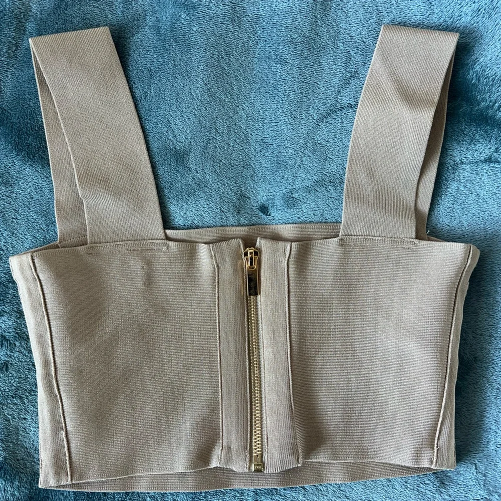 Aritzia Babaton Chance Bandage Crop Top in Gold Beige - Picture 3 of 4